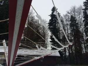 Snow covered clothes line